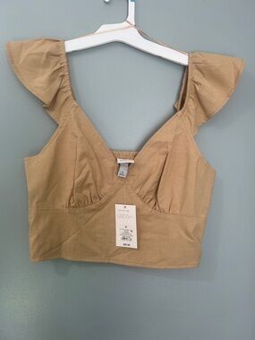 a new day Tan Ruffle Sleeve V-Neck Crop Top